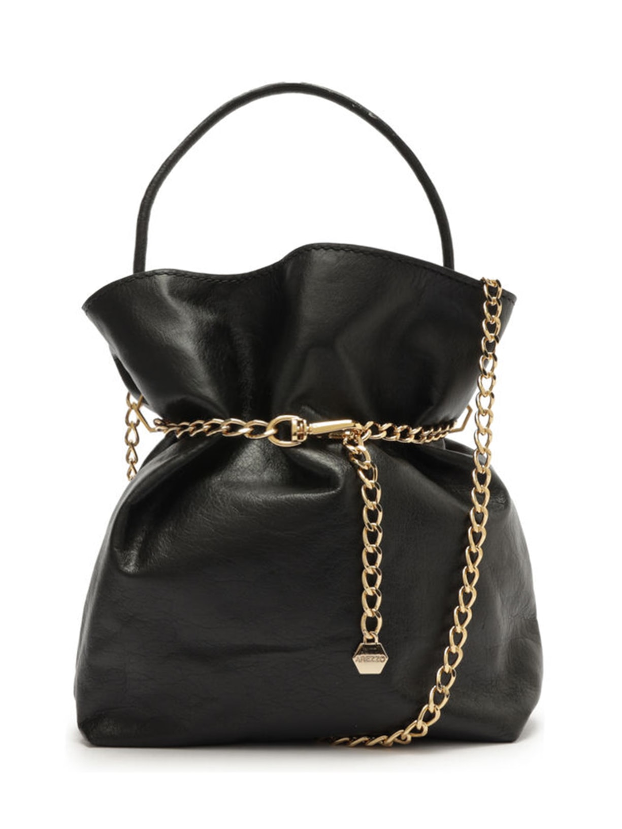 Bolsa Feminina Tiracolo Couro Pequena Correntes - Preto
