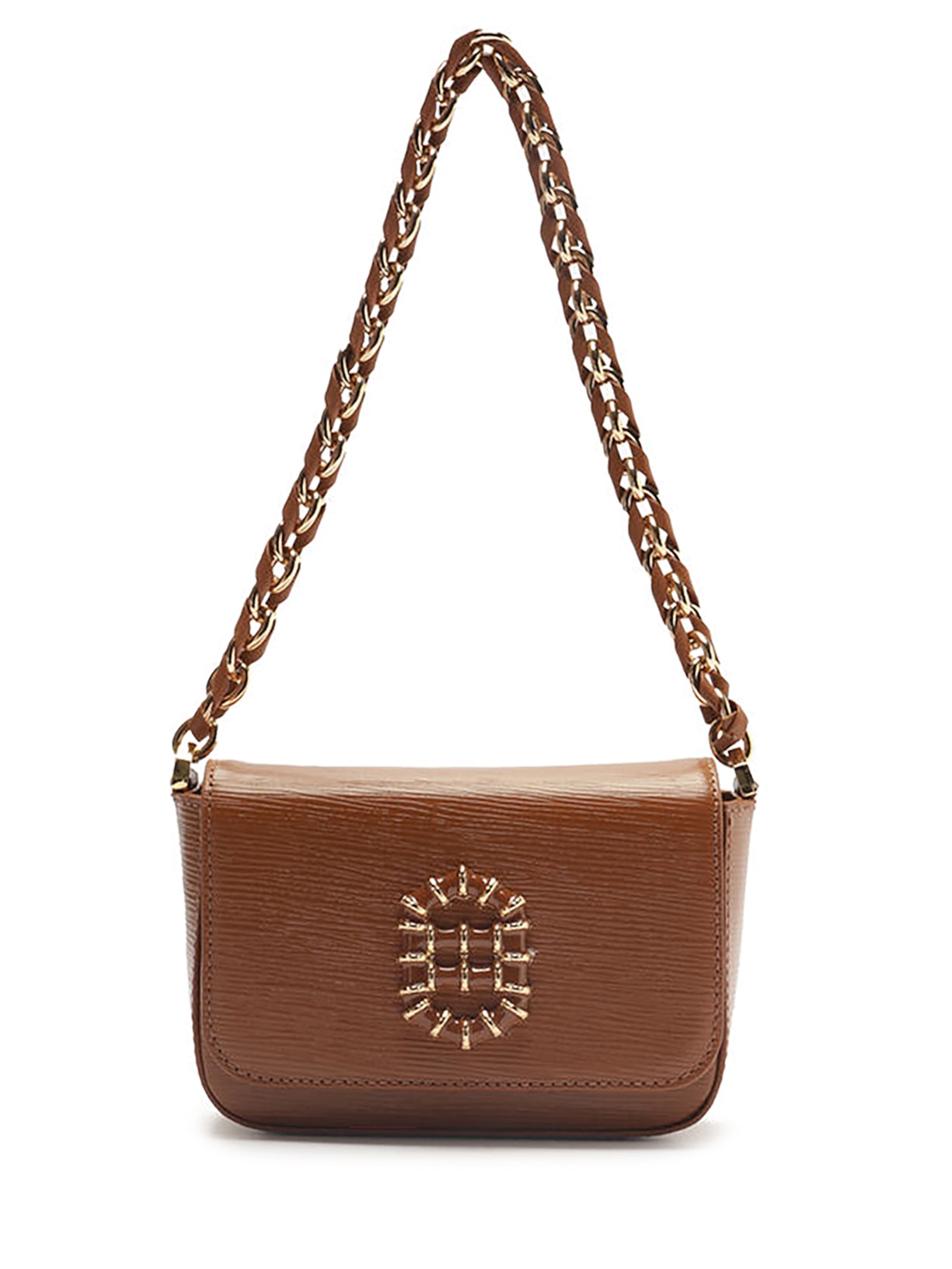 Bolsa Feminina Tiracolo Couro Pequena Metal Resinado - Marrom