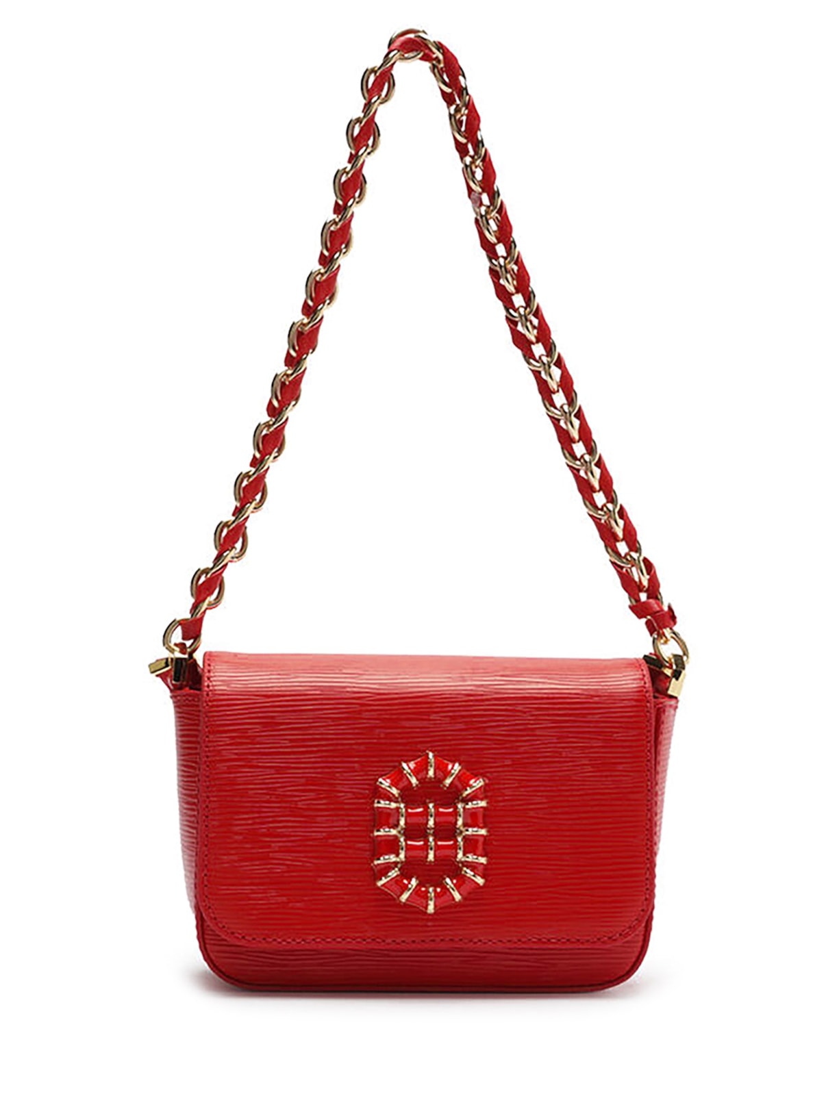 Bolsa Feminina Tiracolo Couro Pequena Metal Resinado - Vermelho