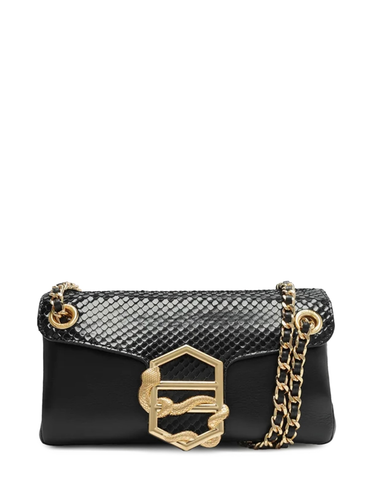 Bolsa Feminina Tiracolo Couro Snake Pequena - Preto