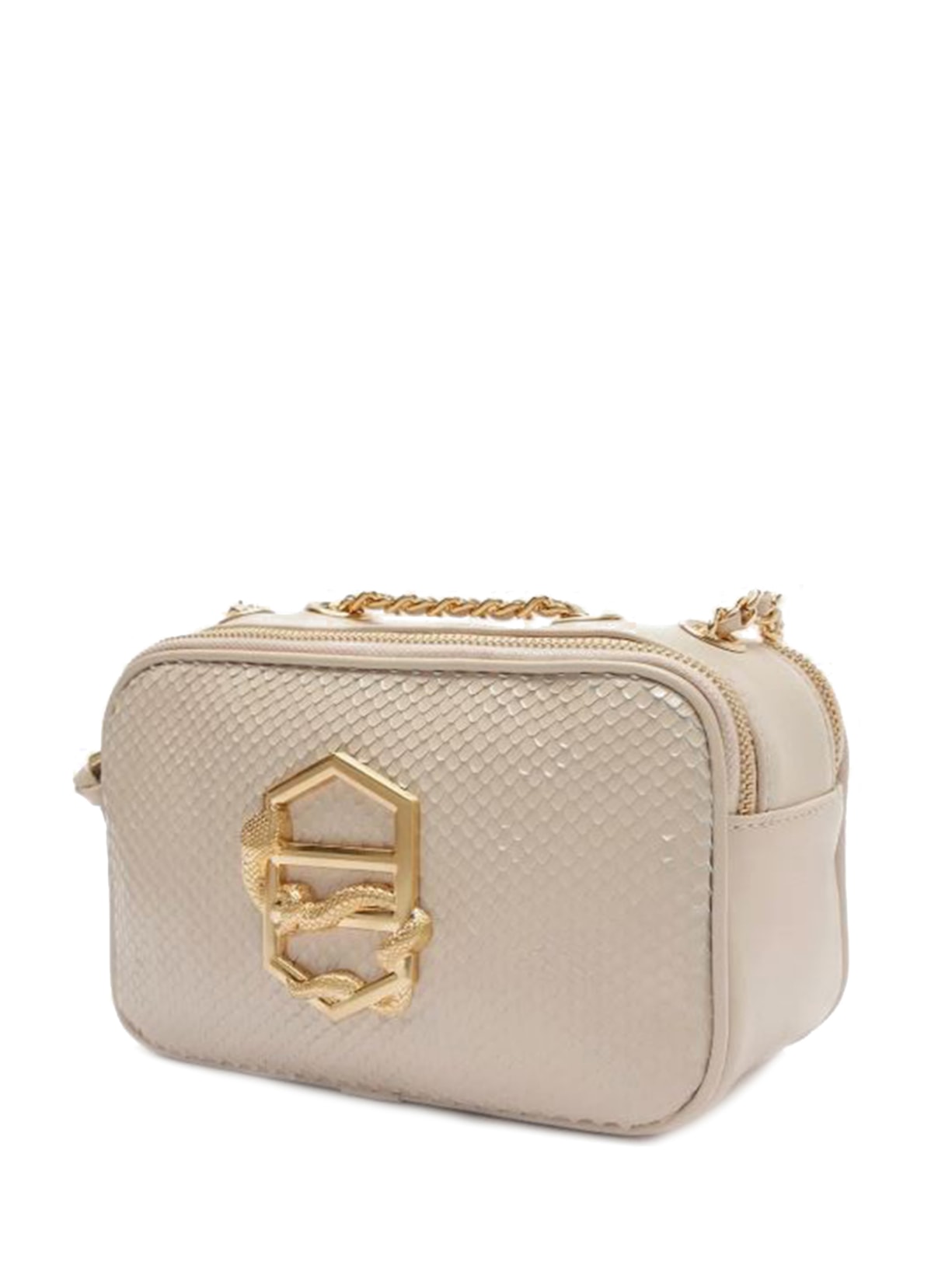 Bolsa Feminina Tiracolo Couro Snake Pequena Zíper Bege Arezzo