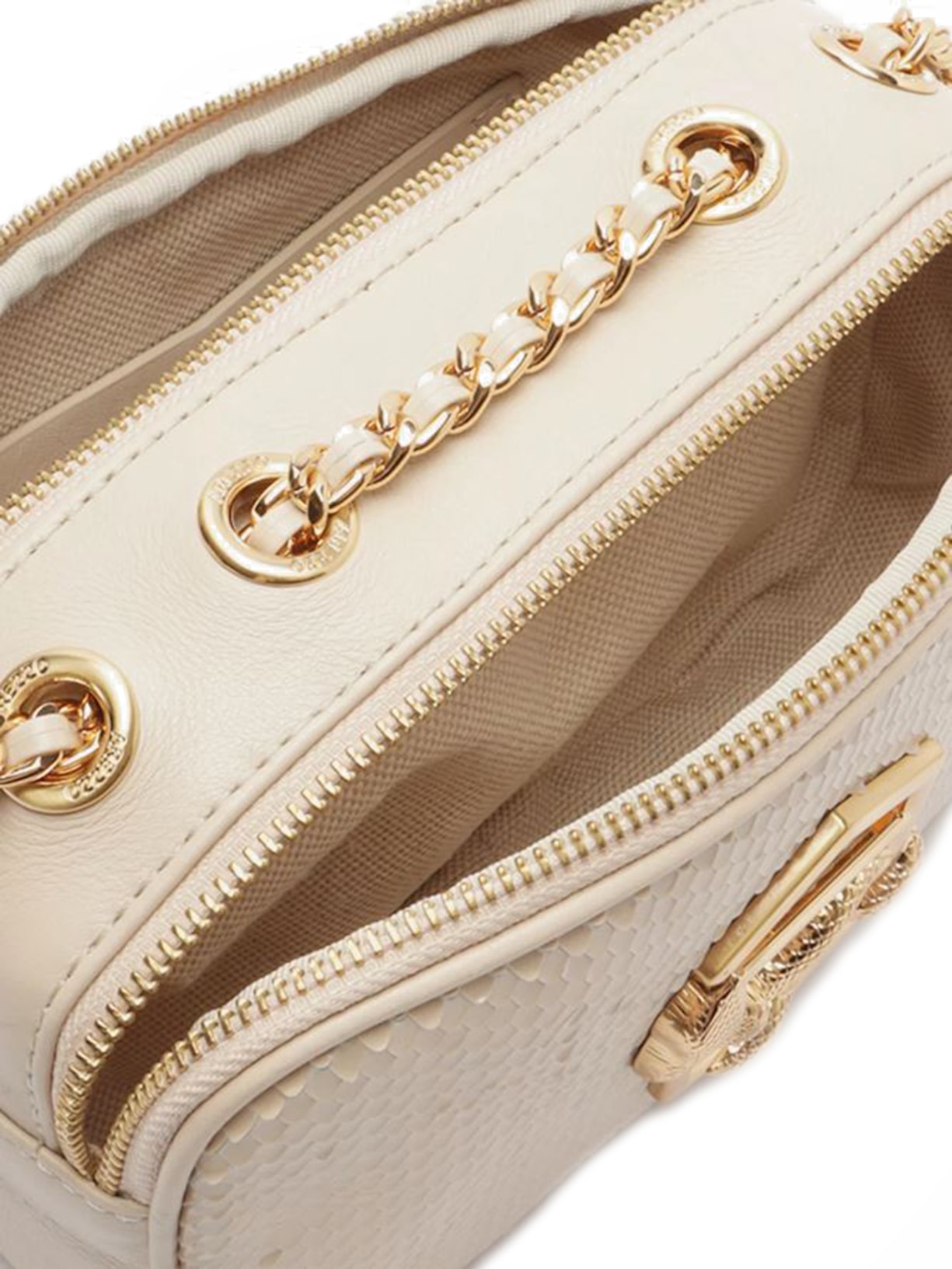 Bolsa Feminina Tiracolo Couro Snake Pequena Zíper Bege Arezzo