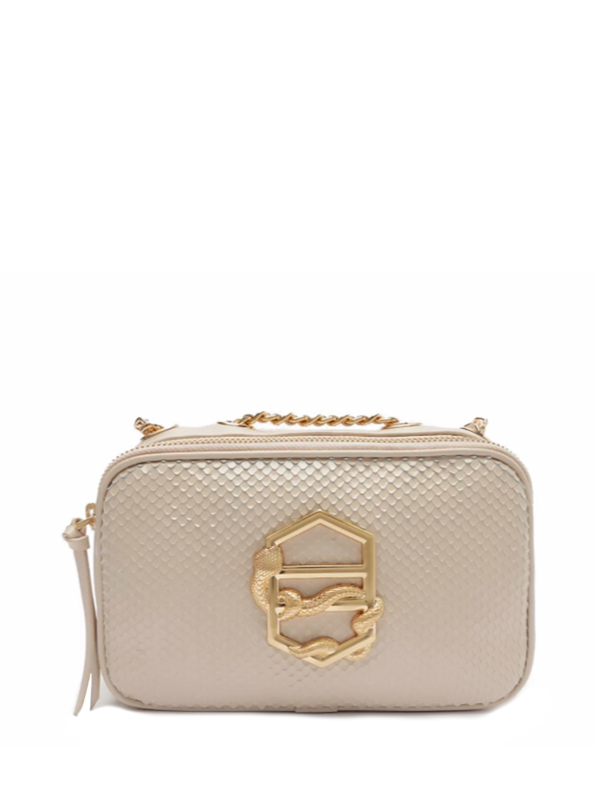Bolsa Feminina Tiracolo Couro Snake Pequena Zíper - Bege