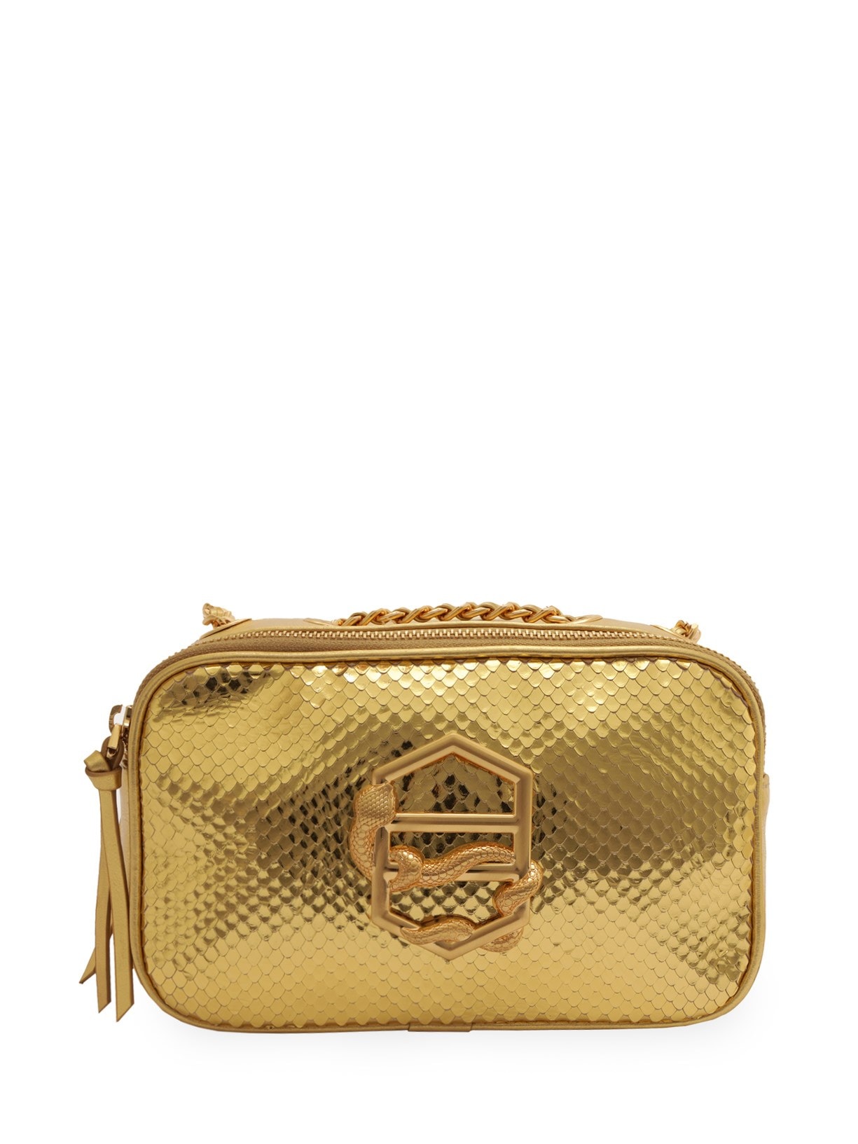 Bolsa Feminina Tiracolo Couro Snake Pequena Zíper - Dourada