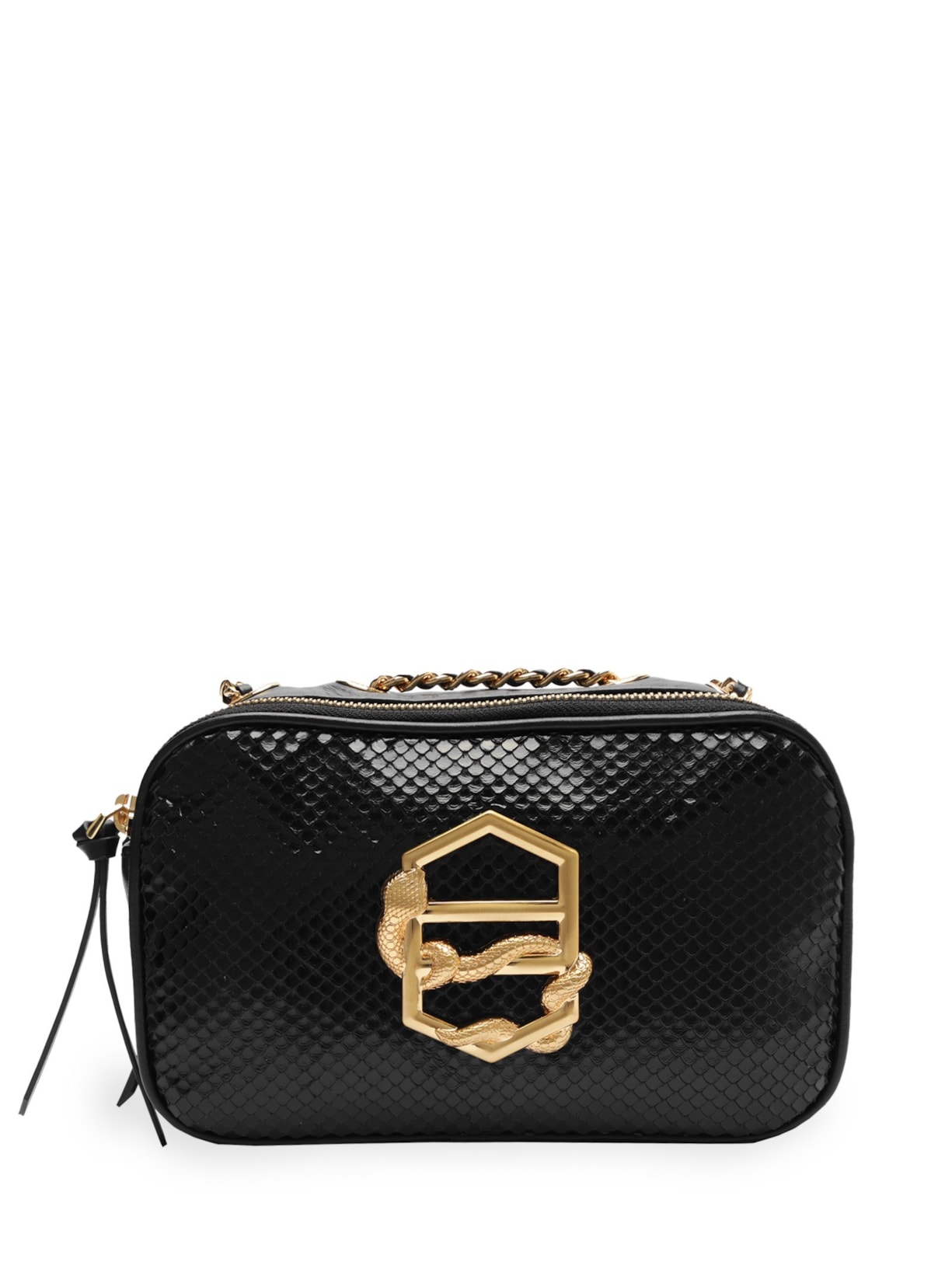 Bolsa Feminina Tiracolo Couro Snake Pequena Zíper - Preto