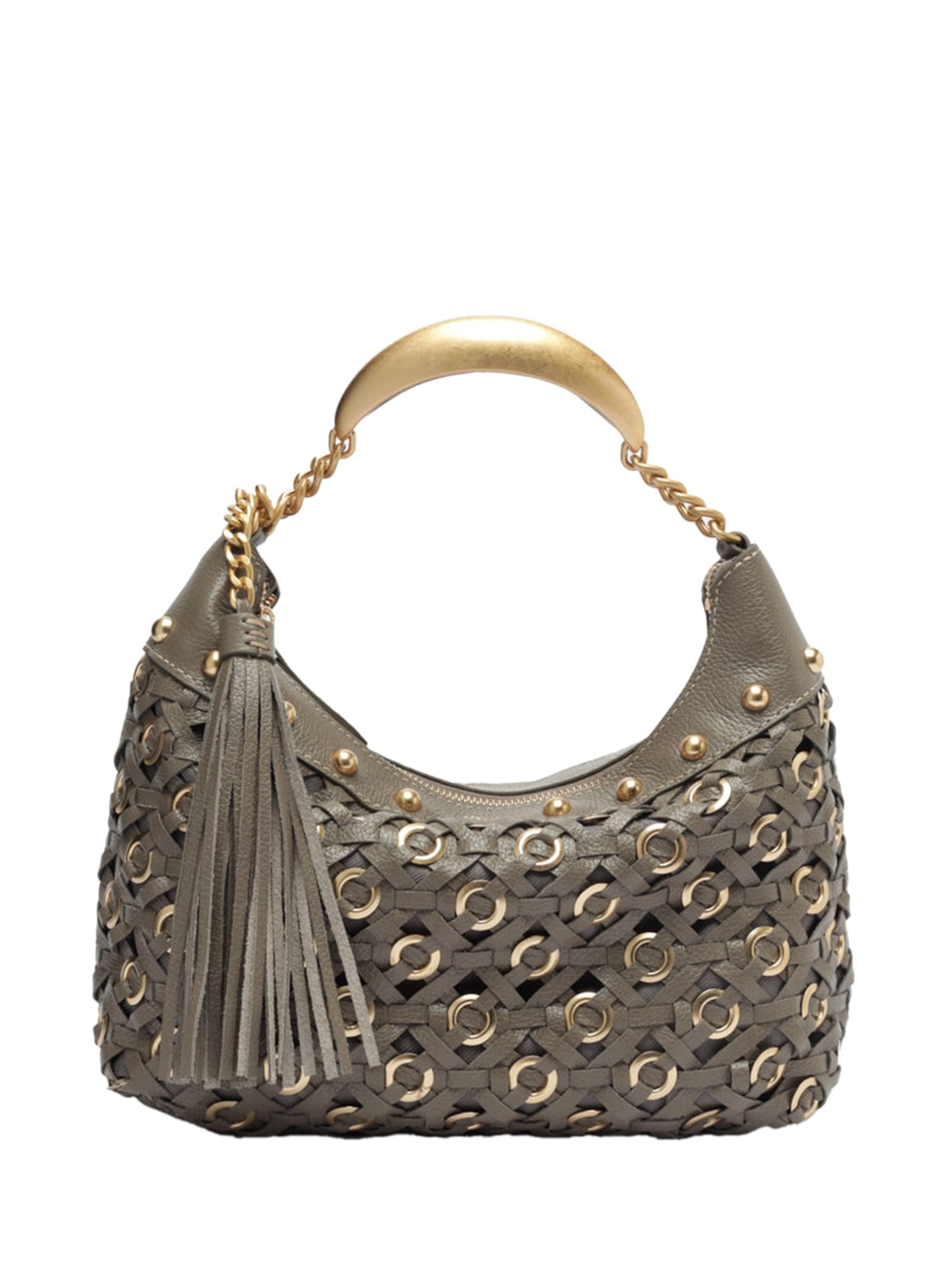 Bolsa Feminina Tiracolo Couro Tressê Metais Pequena - Cinza