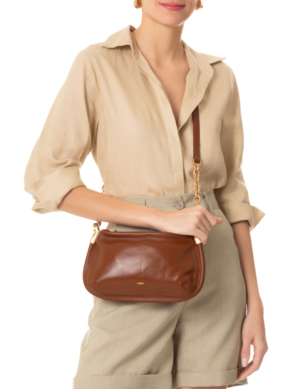 Bolsa Feminina Tiracolo Couro Worn Média Marrom Arezzo