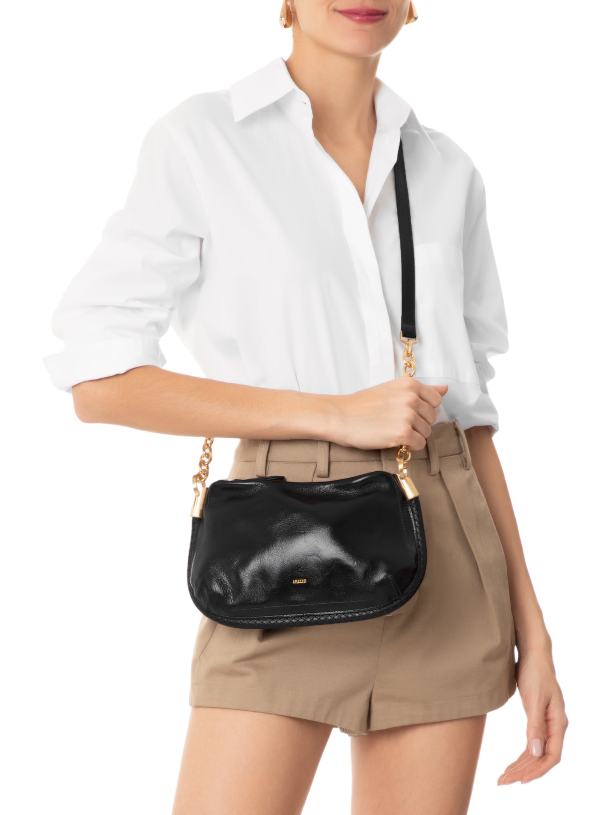 Bolsa Feminina Tiracolo Couro Worn Média Preto Arezzo