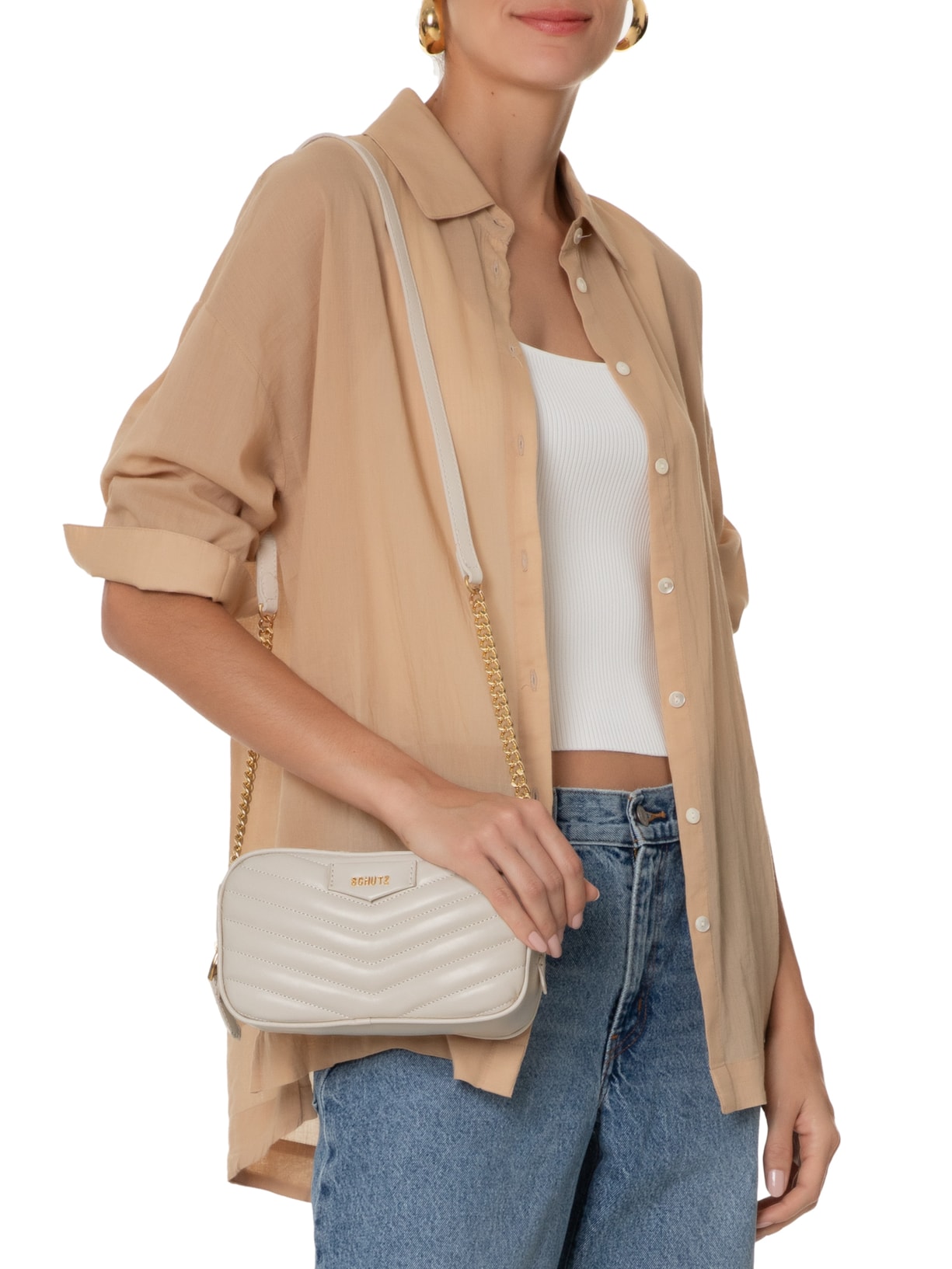 Bolsa Feminina Tiracolo Cowper Couro Off White Schutz