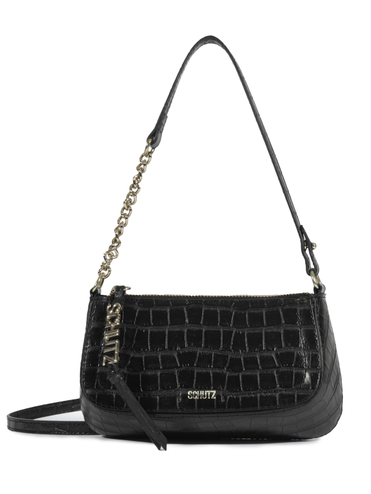 Bolsa Feminina Tiracolo Croco Preto Schutz