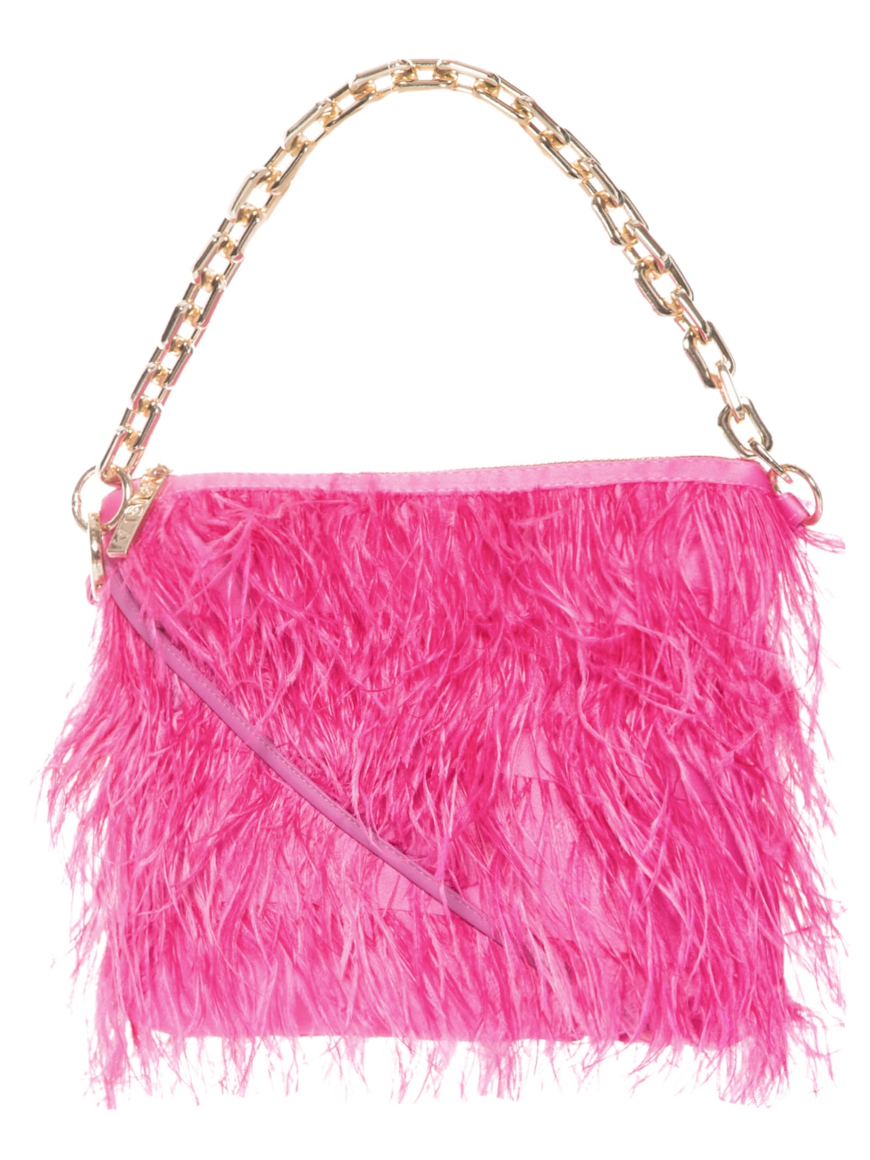 Bolsa Feminina Tiracolo/crossbody Em Plumas Com Corrente Multifuncional - Rosa