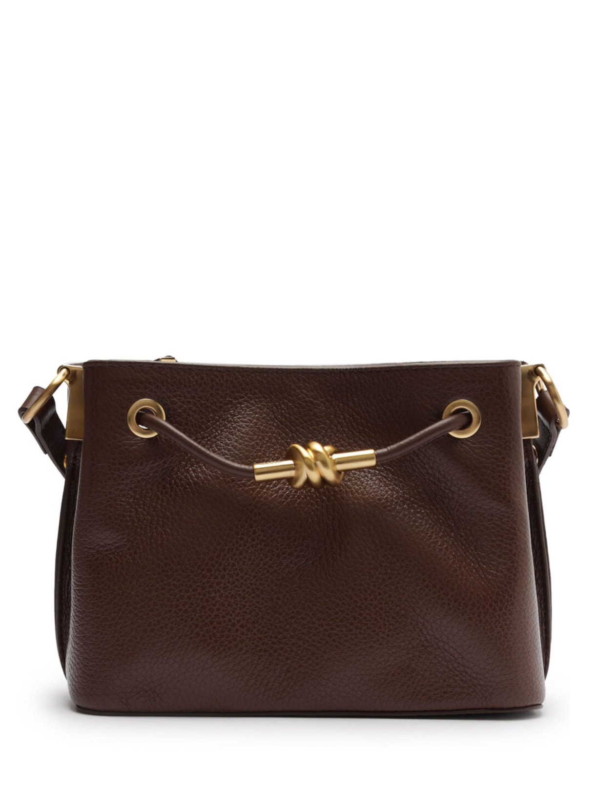 Bolsa Feminina Tiracolo Dark Couro Helena Pequena Nó - Marrom