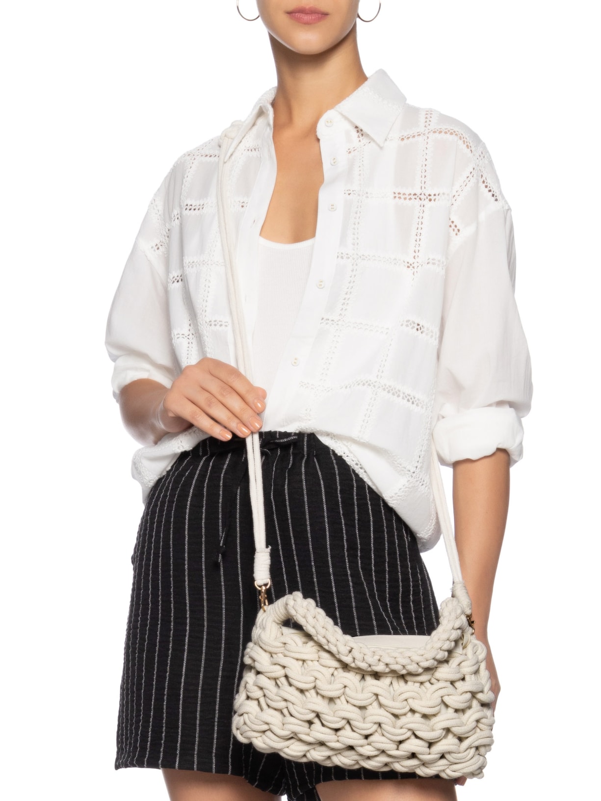 Bolsa Feminina Tiracolo de Croche Branco Basiq