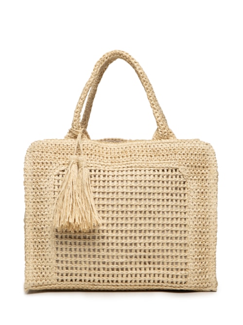 Bolsa Feminina Tiracolo de Palha - Bege