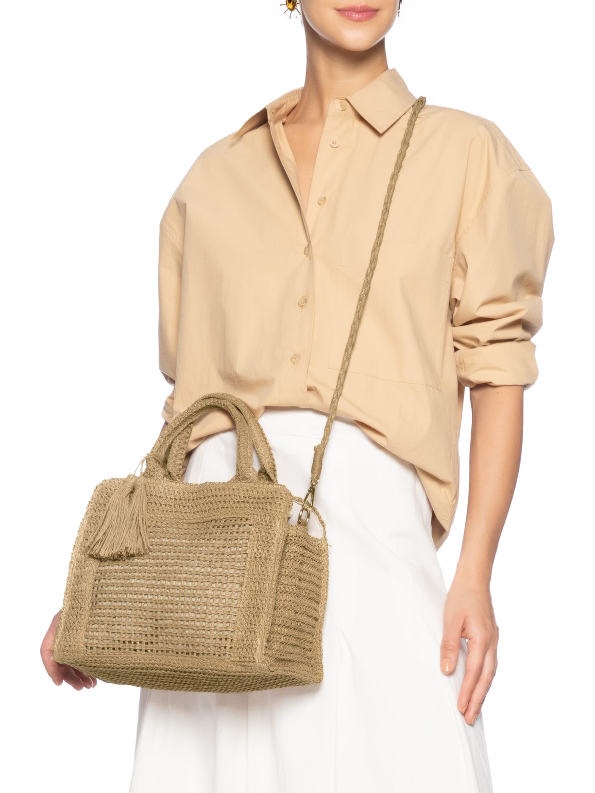 Bolsa Feminina Tiracolo de Palha Bege Basiq