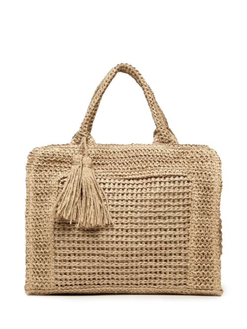 Bolsa Feminina Tiracolo de Palha - Bege