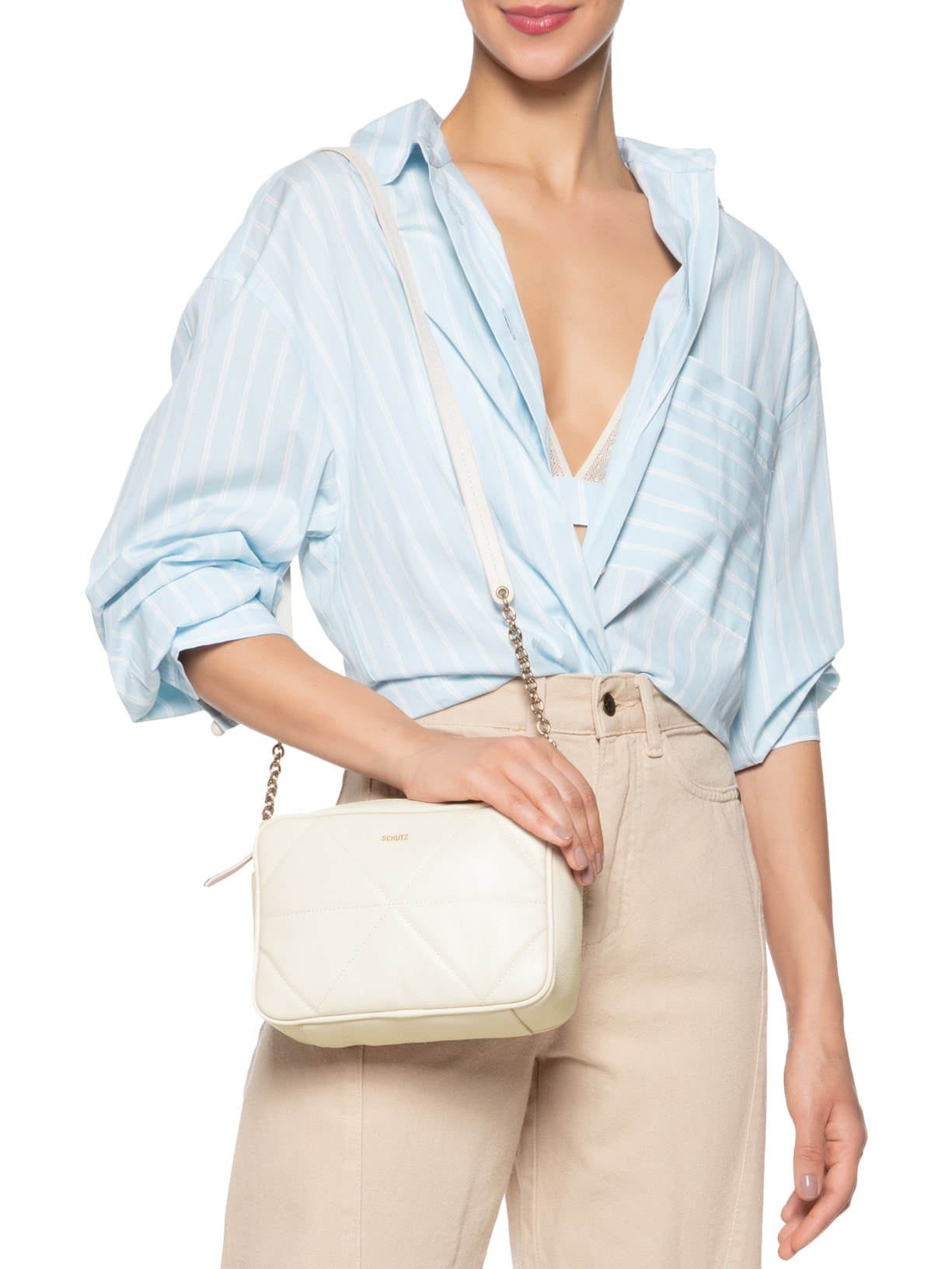 Bolsa Feminina Tiracolo Detalhe Alça Corrente Branco Schutz