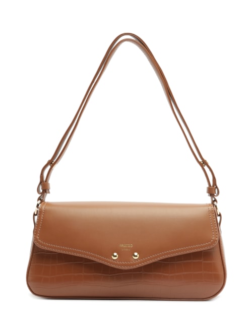 Bolsa Feminina Tiracolo Média Croco - Marrom