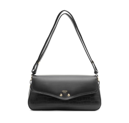 Bolsa Feminina Tiracolo Média Croco - Preto