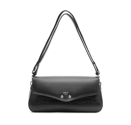 Bolsa Feminina Tiracolo Média Croco - Preto
