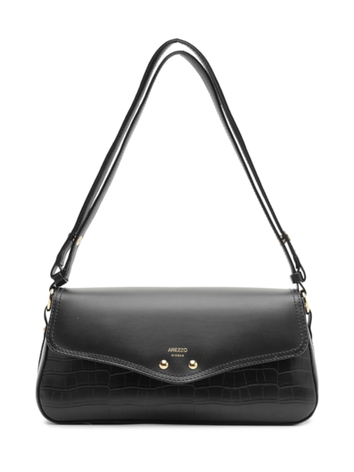 Bolsa Feminina Tiracolo Média Croco - Preto