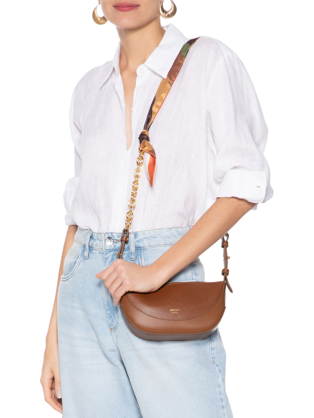 Bolsa Feminina Tiracolo Média Lenço Marrom Arezzo