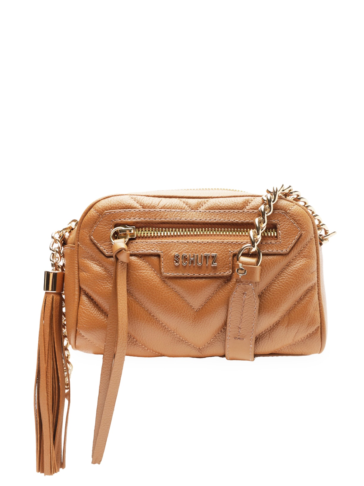 Bolsa Feminina Tiracolo Mini Mirella Chevron Couro - Marrom