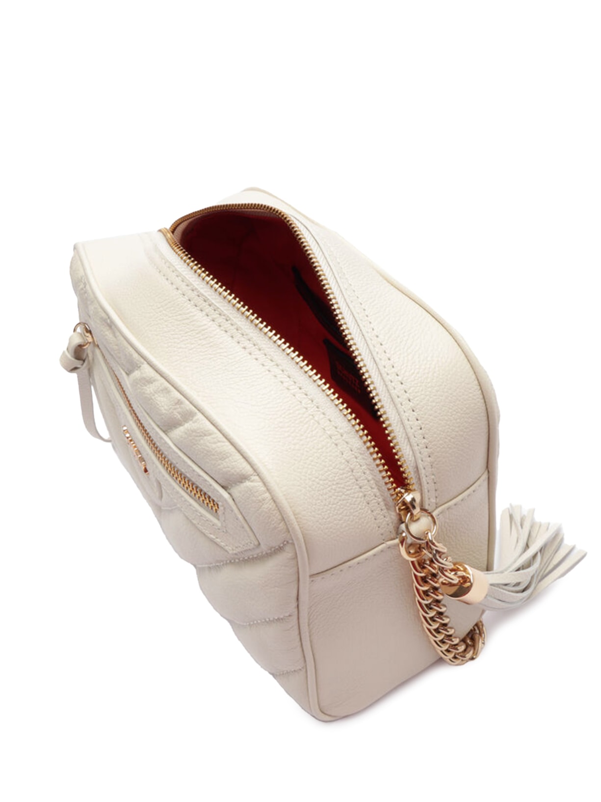 Bolsa Feminina Tiracolo Mini Mirella Chevron Couro Off White Schutz
