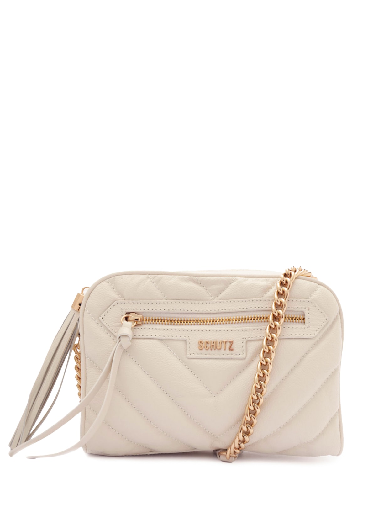 Bolsa Feminina Tiracolo Mini Mirella Chevron Couro Off White Schutz