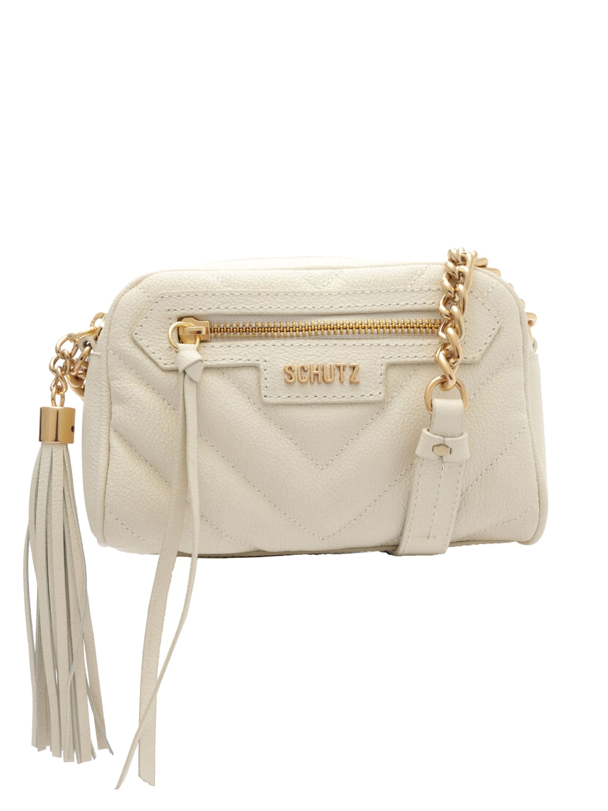 Bolsa Feminina Tiracolo Mini Mirella Chevron Couro - Off White