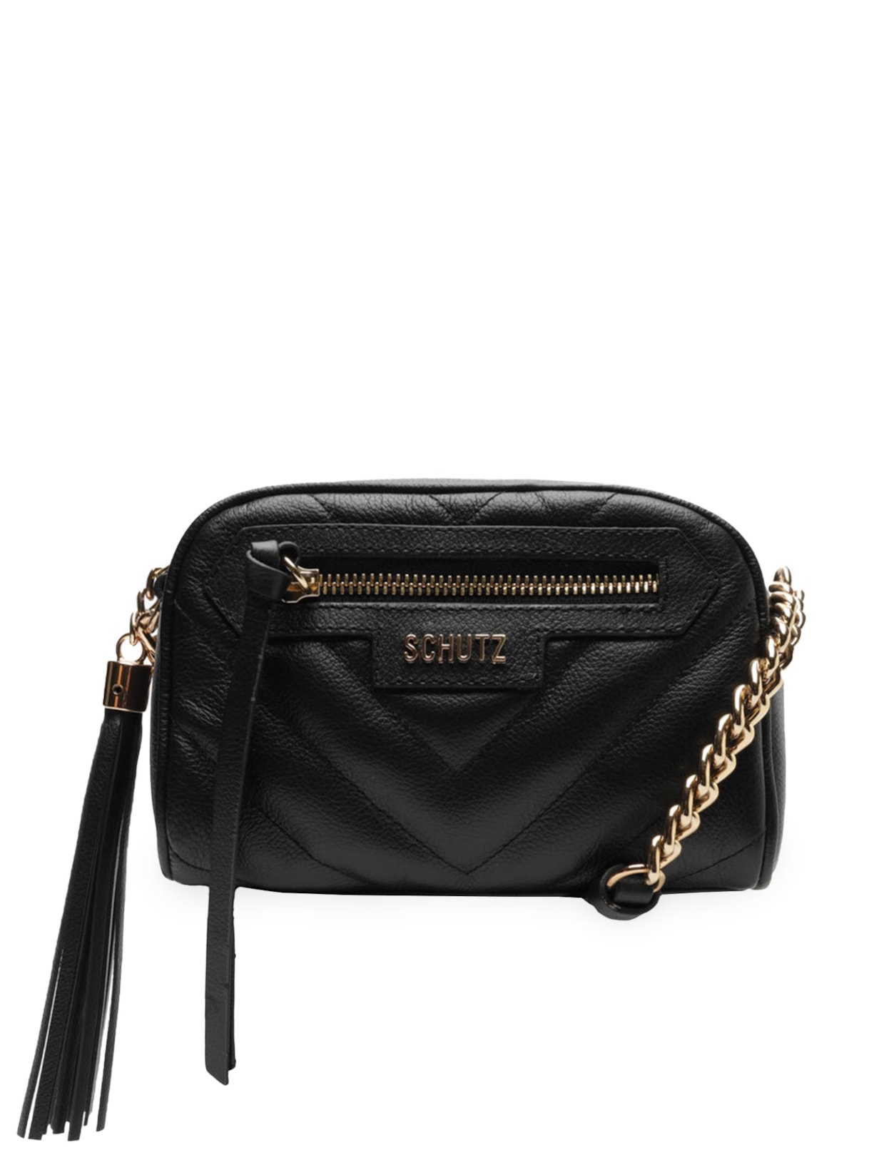 Bolsa Feminina Tiracolo Mini Mirella Chevron Couro - Preto