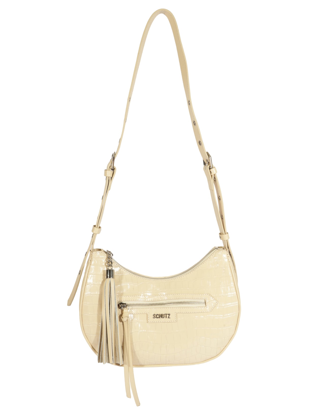 Bolsa Feminina Tiracolo Mirella Couro Croco Branco Schutz