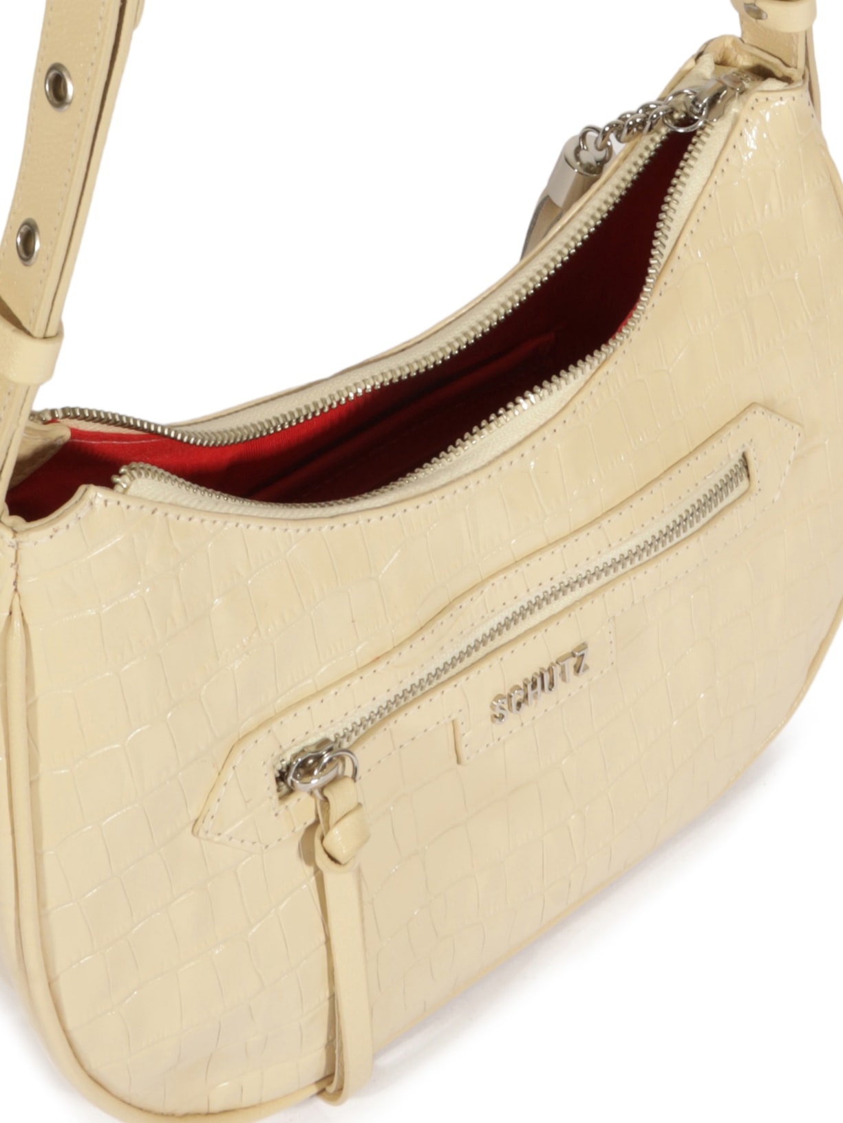 Bolsa Feminina Tiracolo Mirella Couro Croco Branco Schutz