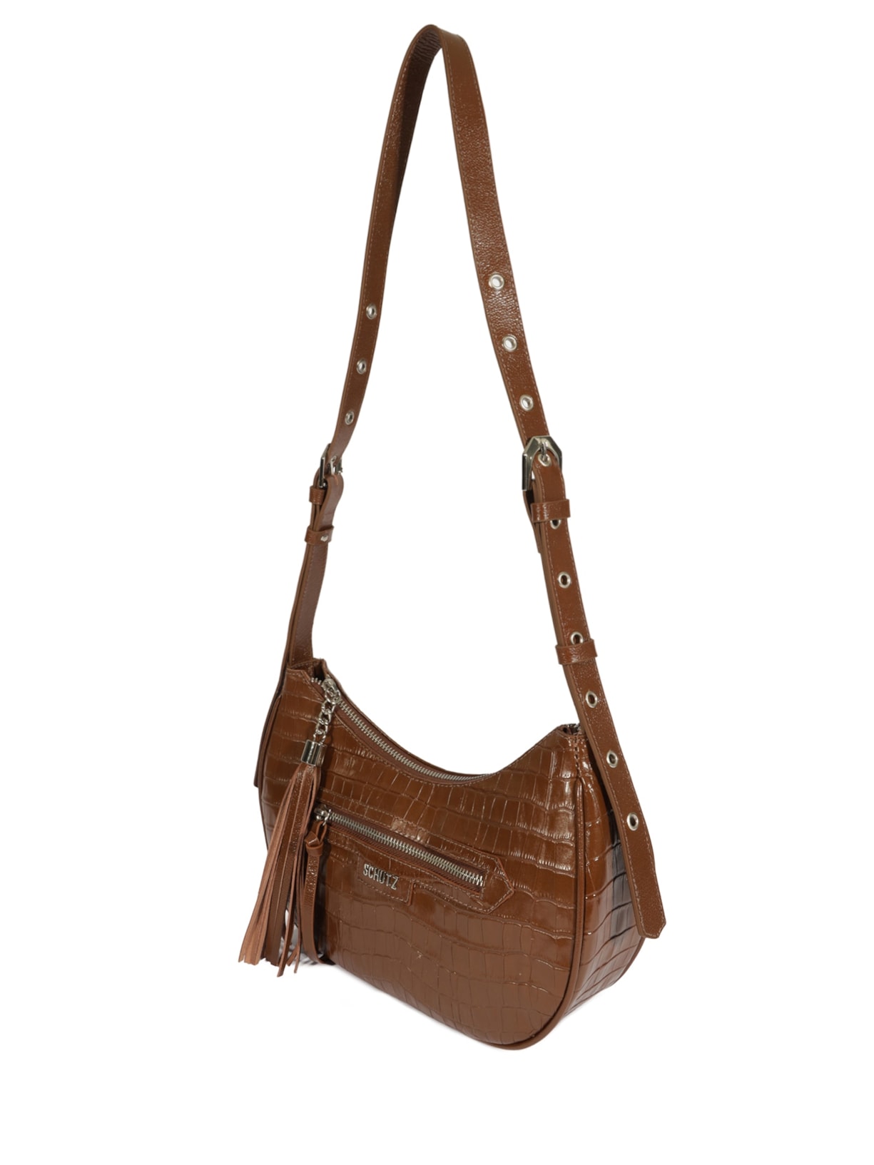 Bolsa Feminina Tiracolo Mirella Couro Croco Marrom Schutz