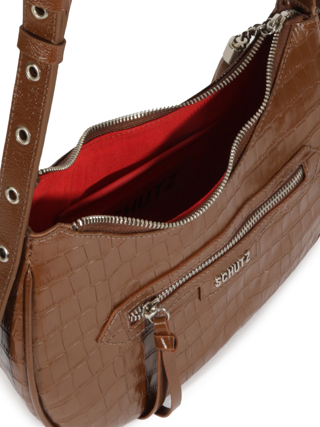 Bolsa Feminina Tiracolo Mirella Couro Croco Marrom Schutz