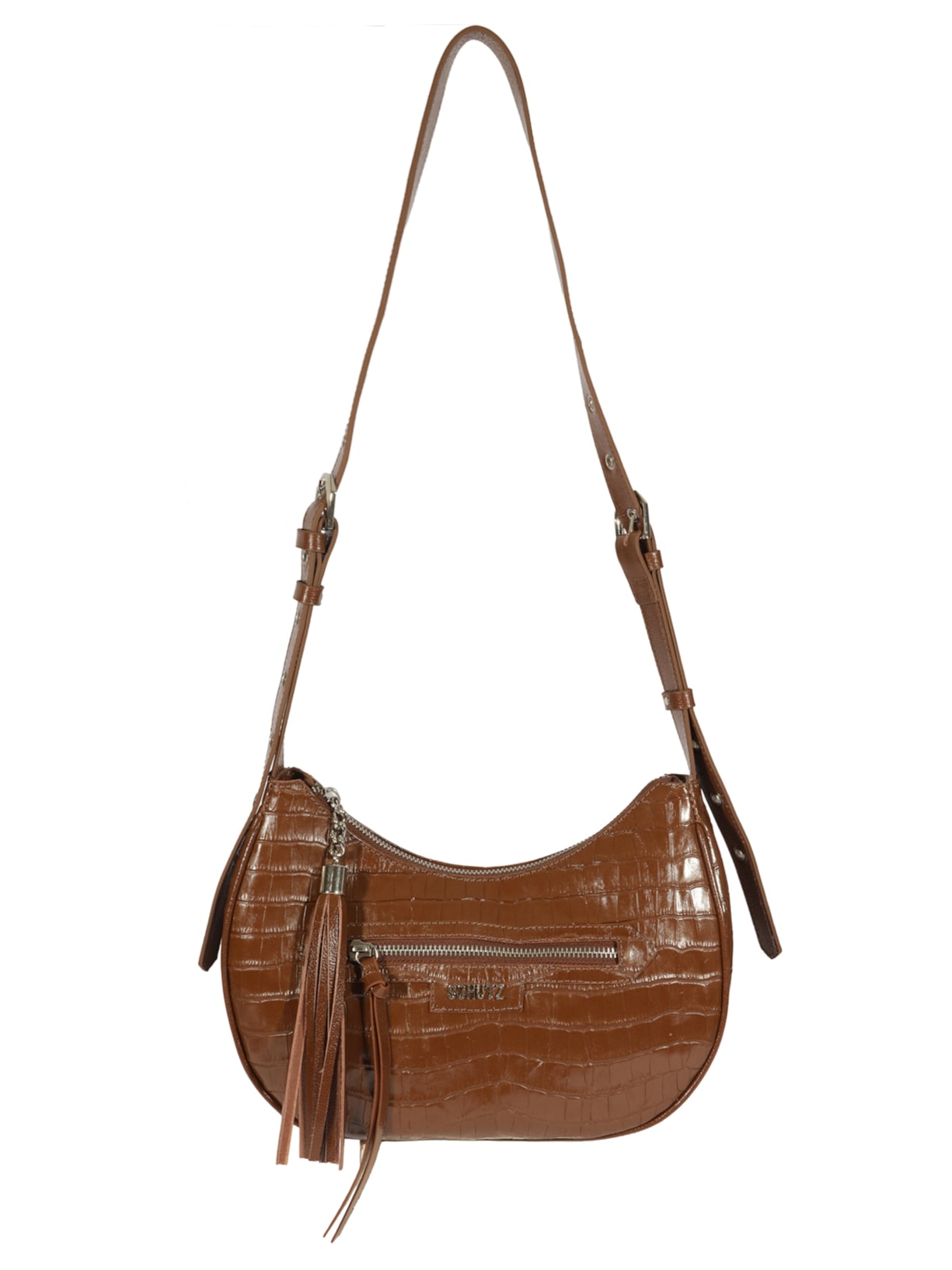 Bolsa Feminina Tiracolo Mirella Couro Croco Marrom Schutz