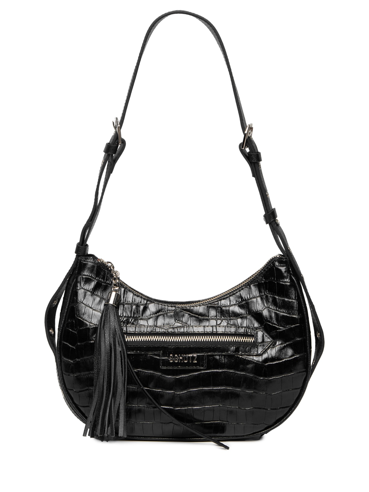 Bolsa Feminina Tiracolo Mirella Couro Croco - Preto
