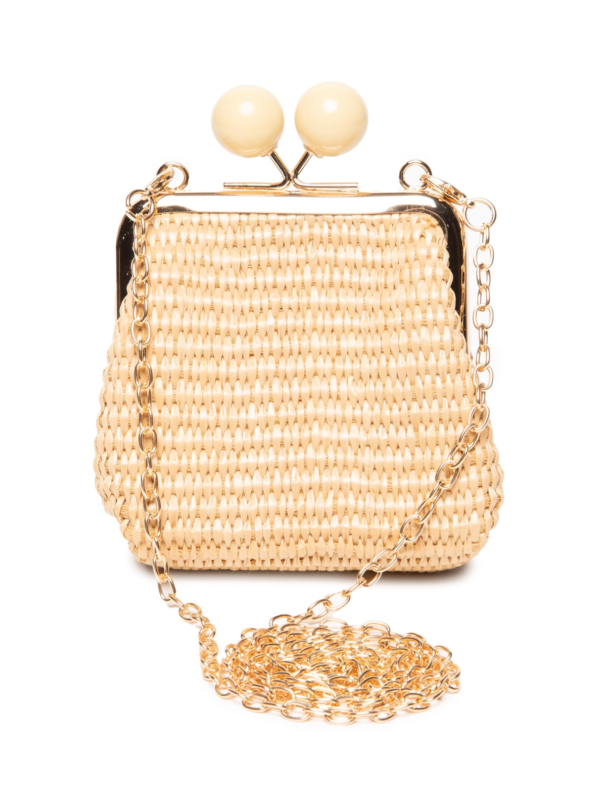 Bolsa Feminina Tiracolo Palha Tramada - Bege