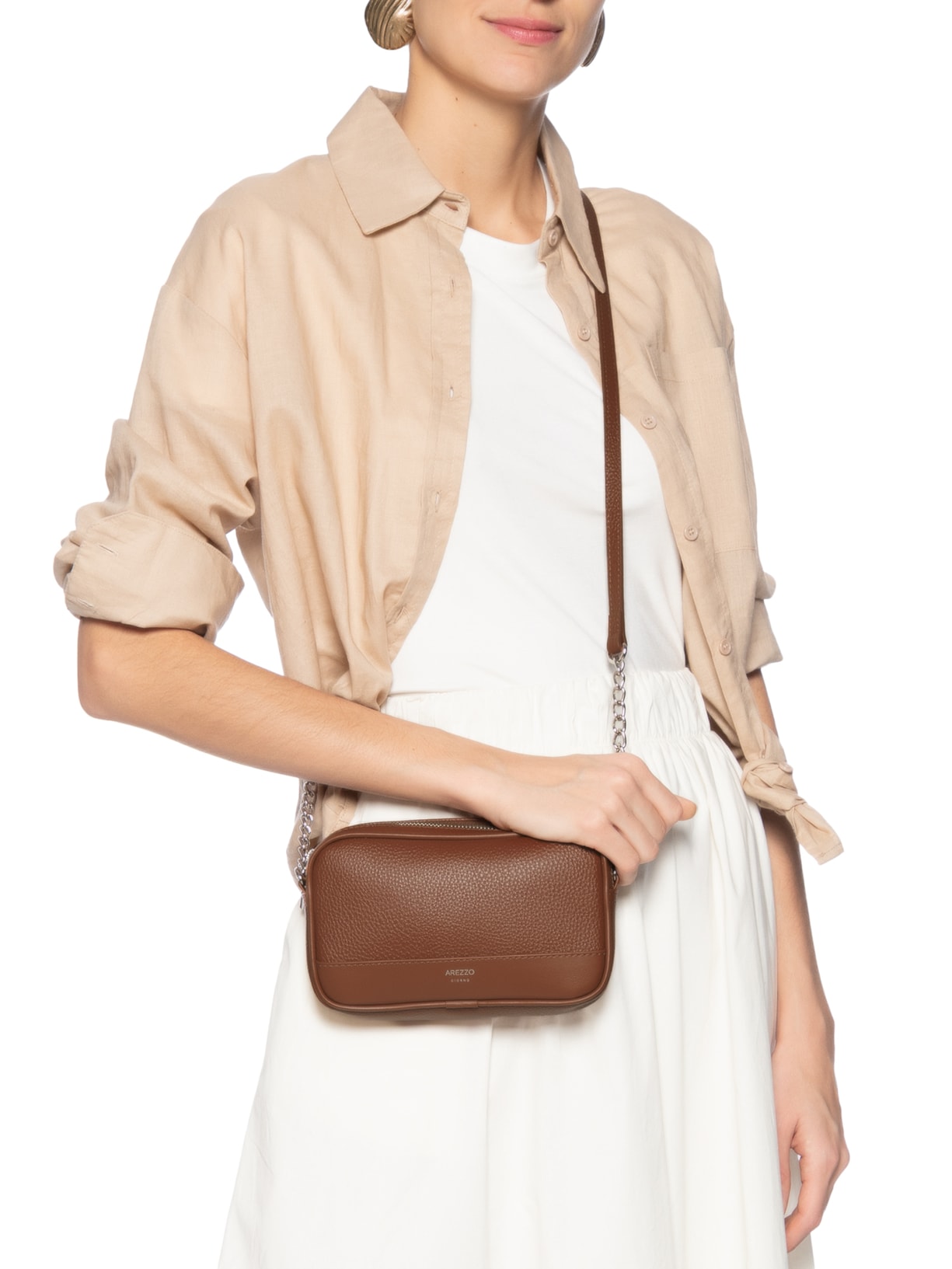 Bolsa Feminina Tiracolo Pequena Corrente Basic Marrom Arezzo