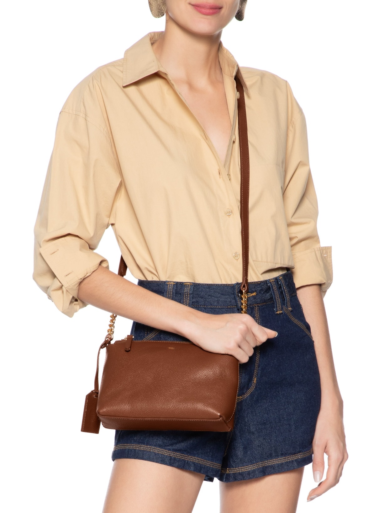 Bolsa Feminina Tiracolo Pequena Couro Marrom Arezzo