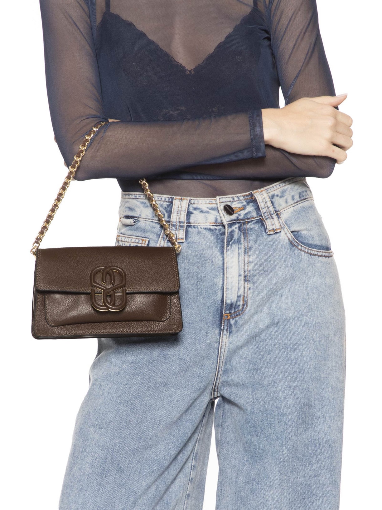 Bolsa Feminina Tiracolo Pequena Couro Marrom Schutz