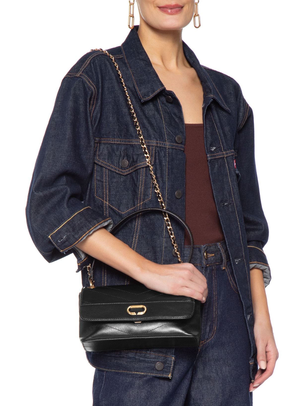 Bolsa Feminina Tiracolo Pequena Couro Preto Vicenza