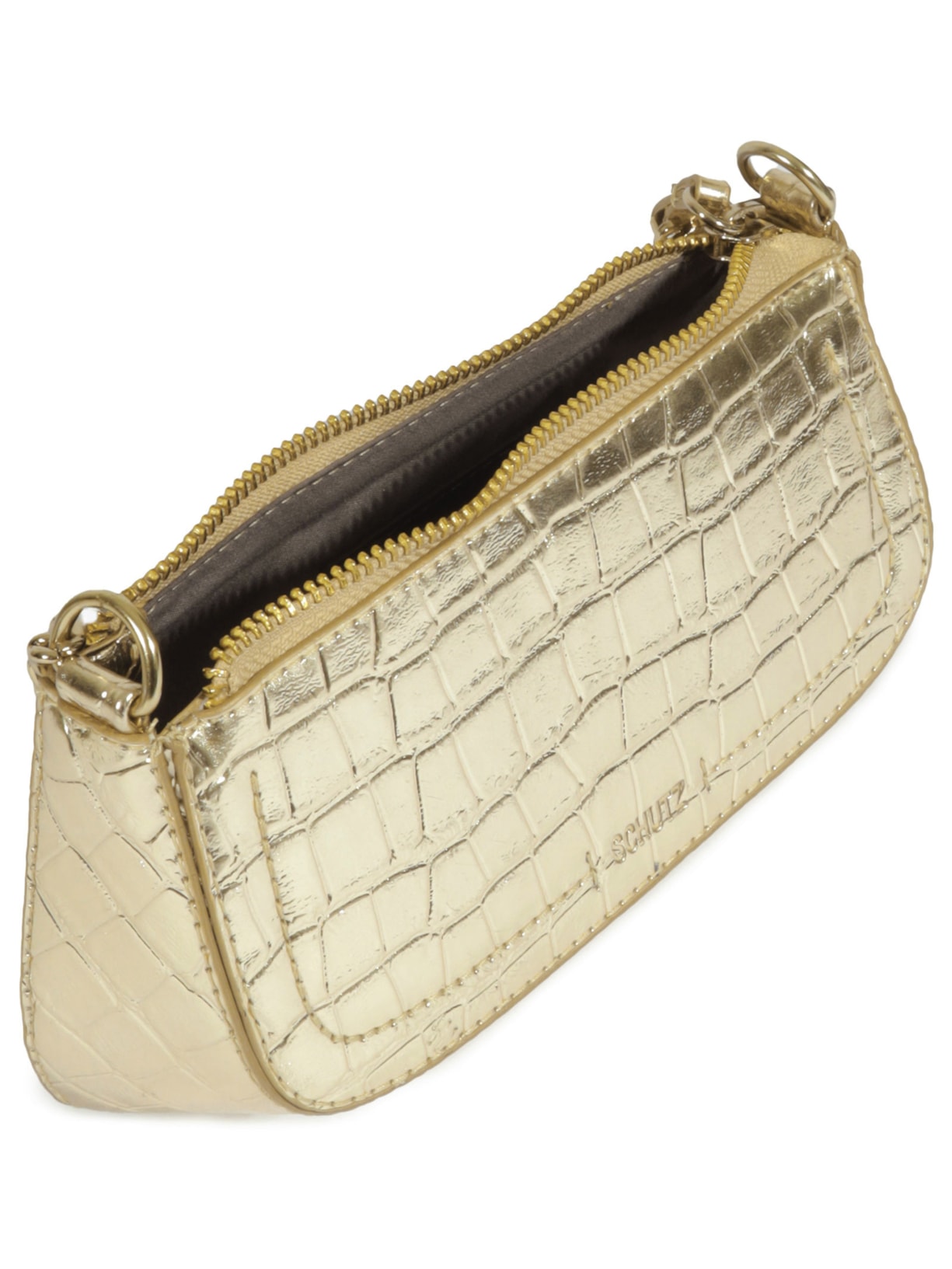 Bolsa Feminina Tiracolo Pequena Croco Dourado Schutz