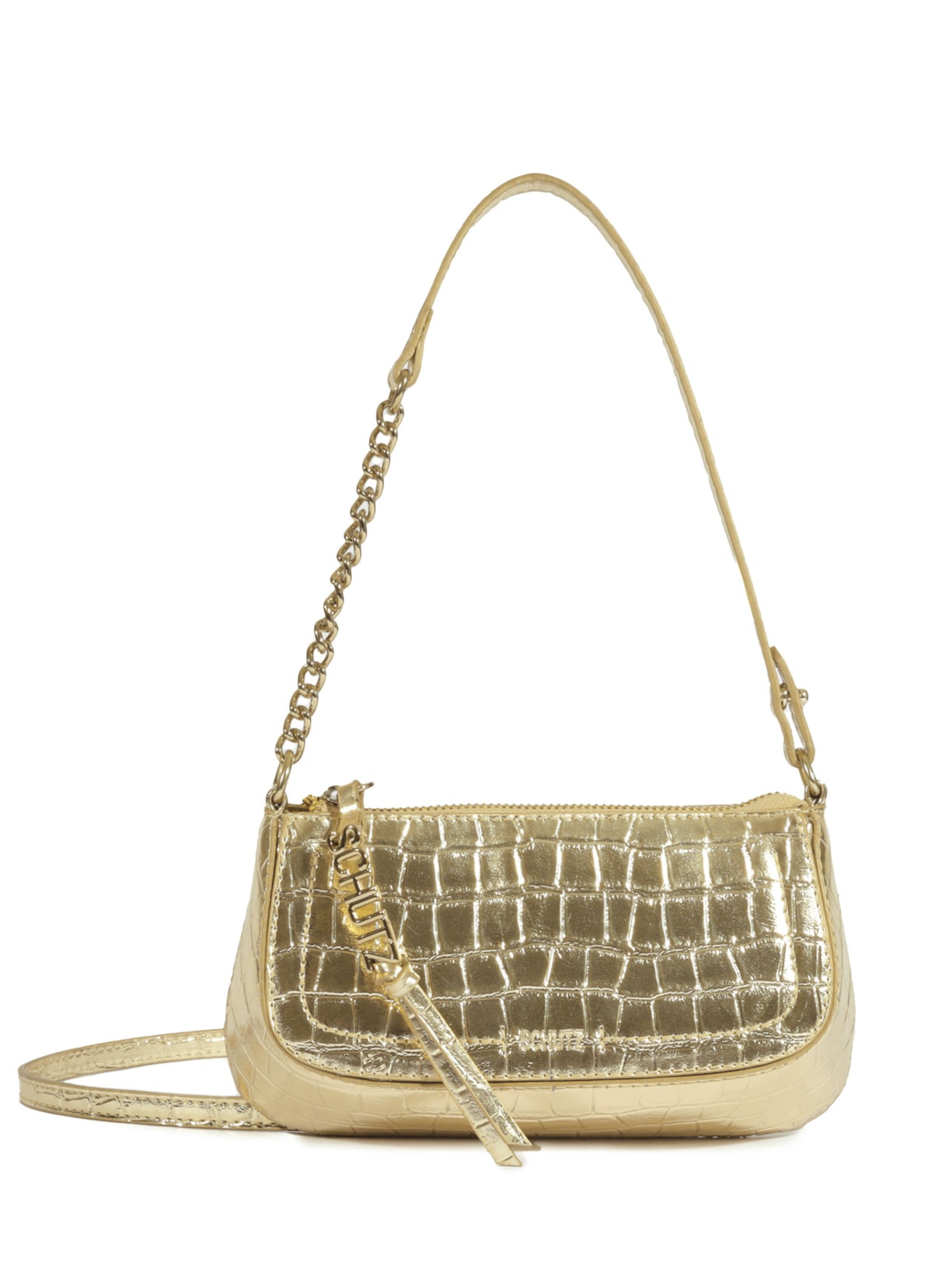 Bolsa Feminina Tiracolo Pequena Croco Dourado Schutz