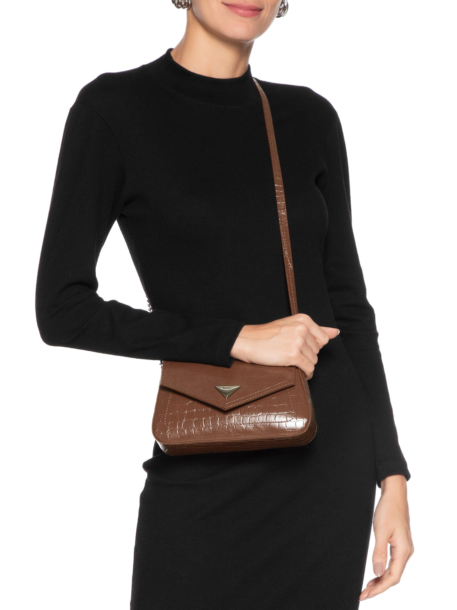 S‼️ Bolsa Feminina Tiracolo Pequena Croco - Marrom - Schutz