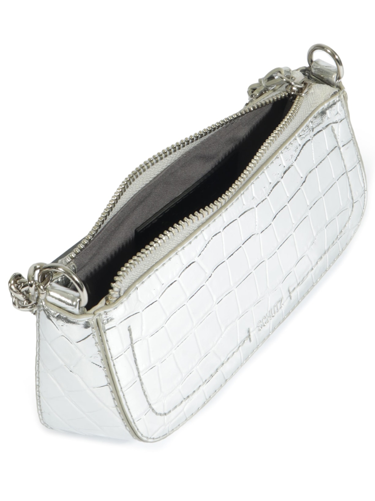 Bolsa Feminina Tiracolo Pequena Croco Prateado Schutz