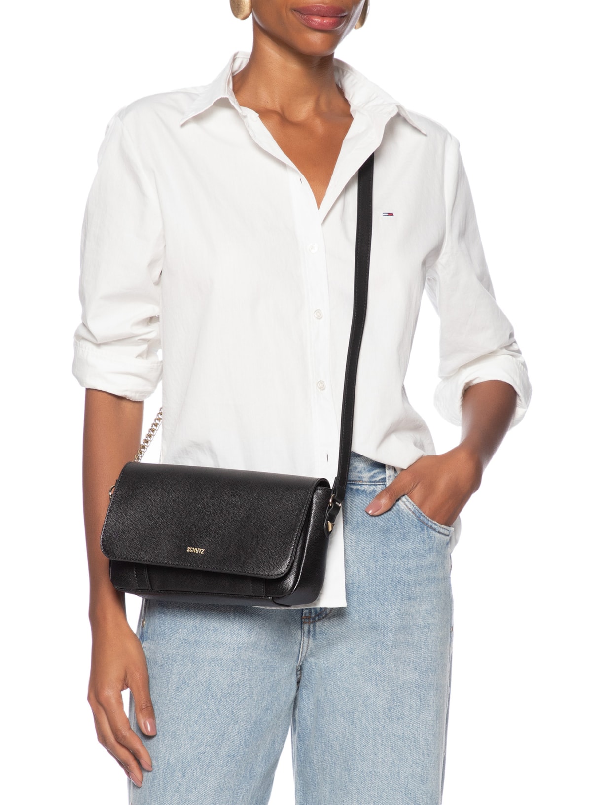 Bolsa Feminina Tiracolo Pequena Darya Couro Preto Schutz