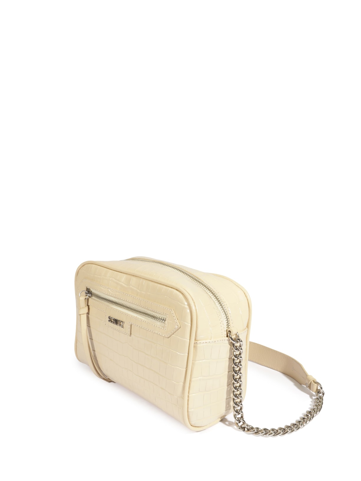 Bolsa Feminina Tiracolo Pequena Mirella Couro Croco Branco Schutz