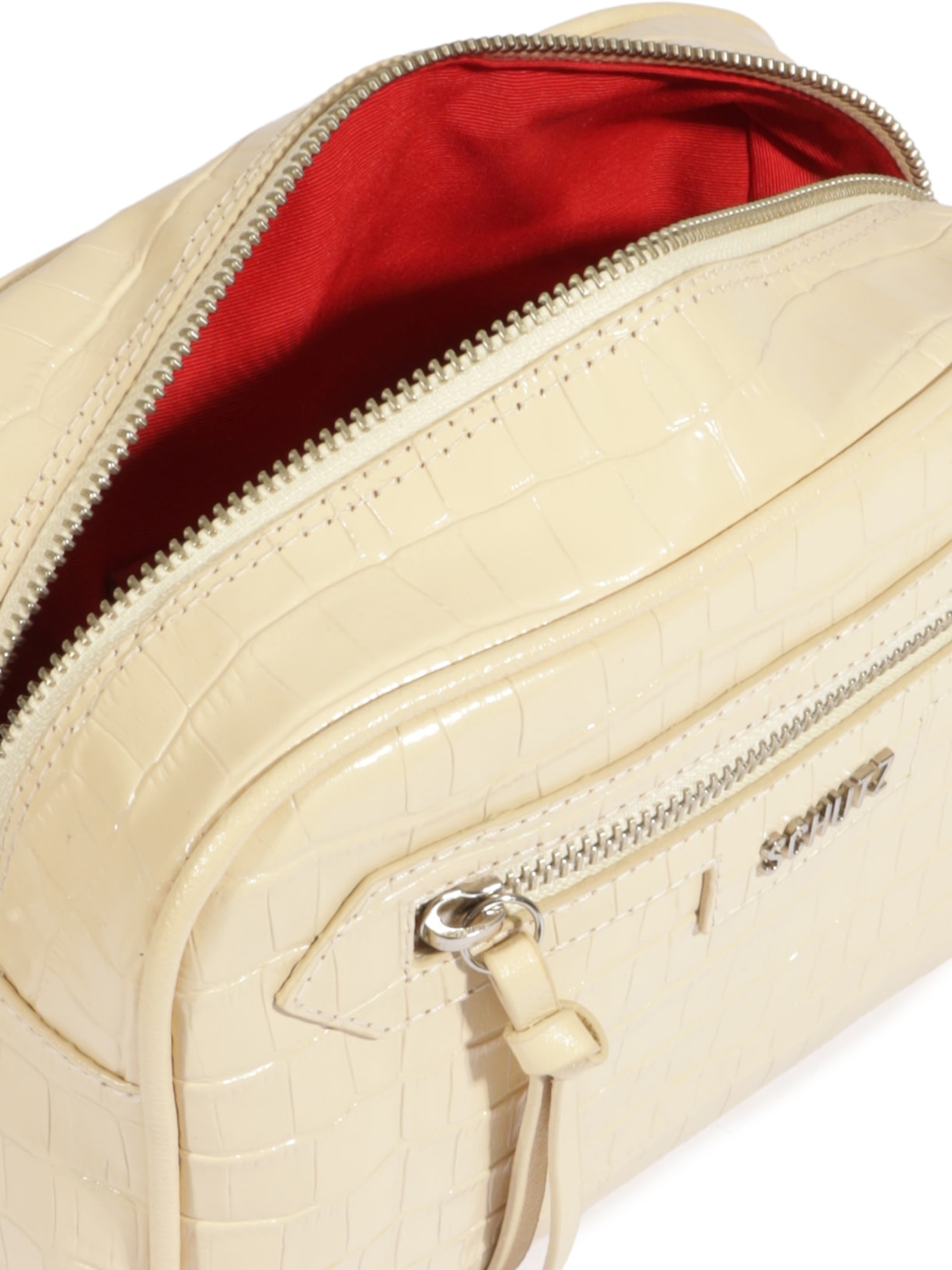 Bolsa Feminina Tiracolo Pequena Mirella Couro Croco Branco Schutz