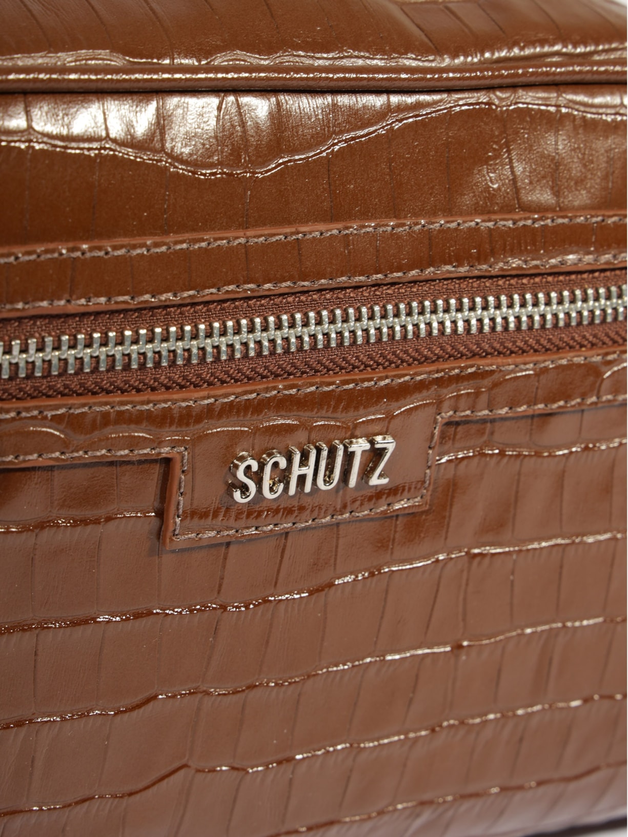 Bolsa Feminina Tiracolo Pequena Mirella Couro Croco Marrom Schutz